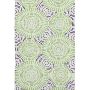 Photo of White Green And Purple Geometric Washable Area Rug With UV Protection