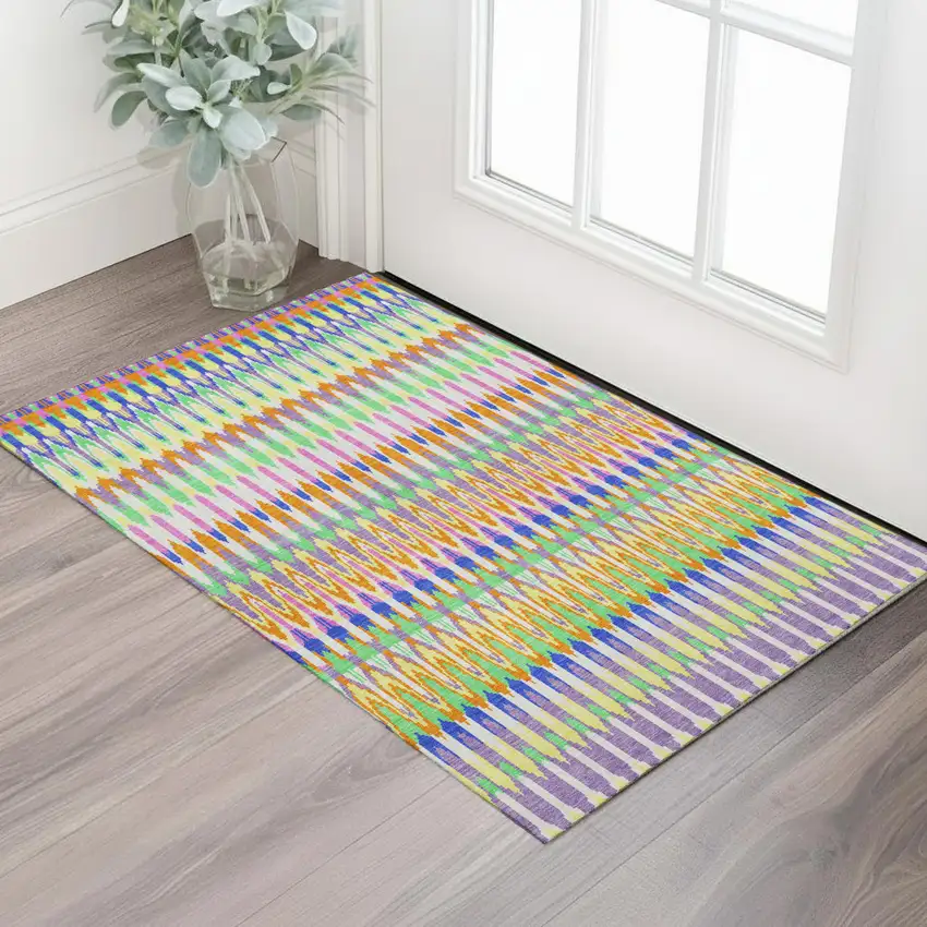 White Green And Purple Southwestern Washable Area Rug With UV Protection Photo 1