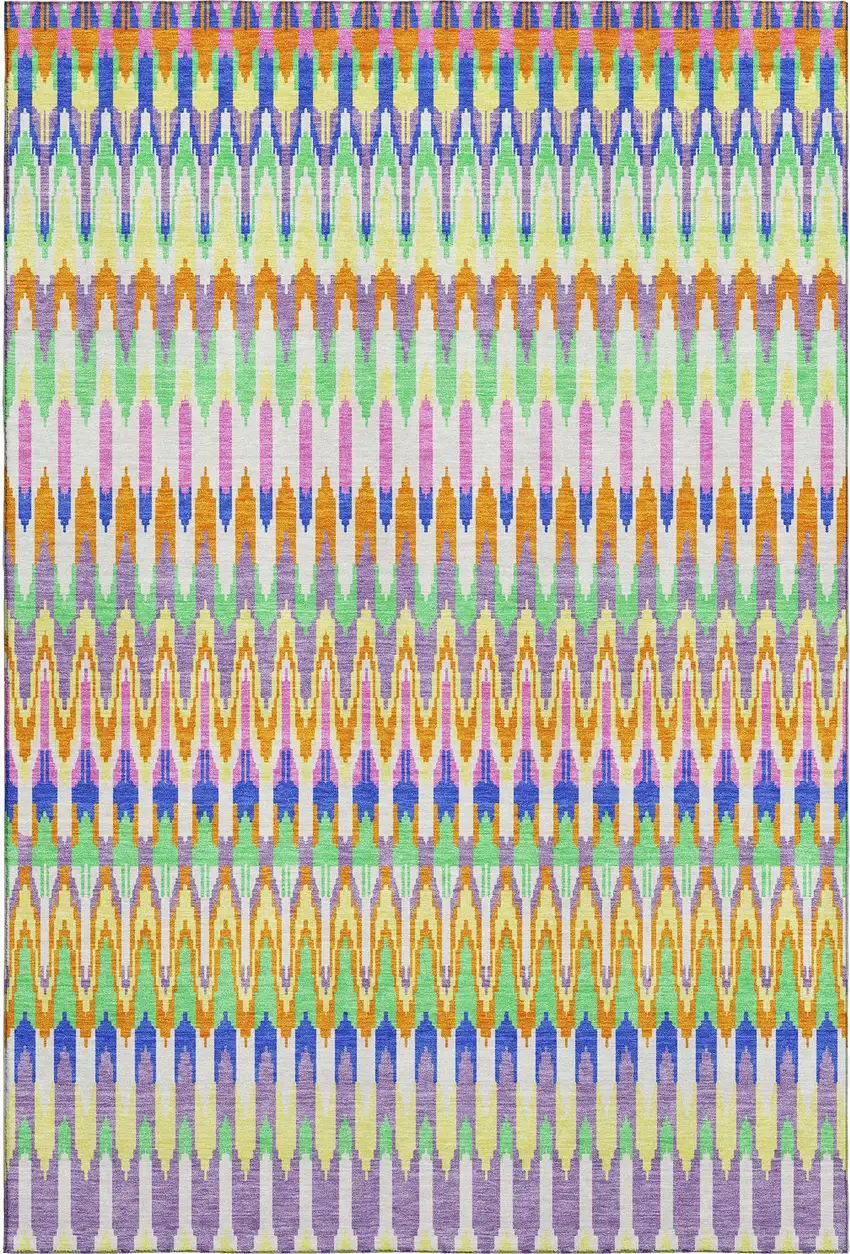 White Green And Purple Southwestern Washable Area Rug With UV Protection Photo 1