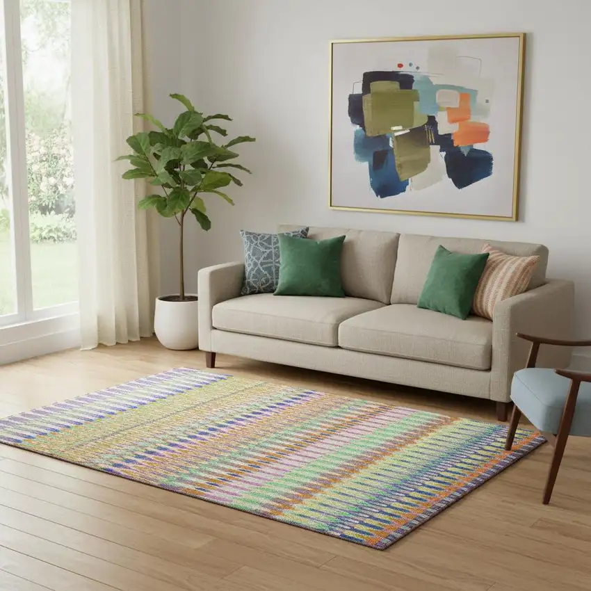 White Green And Purple Southwestern Washable Area Rug With UV Protection Photo 1