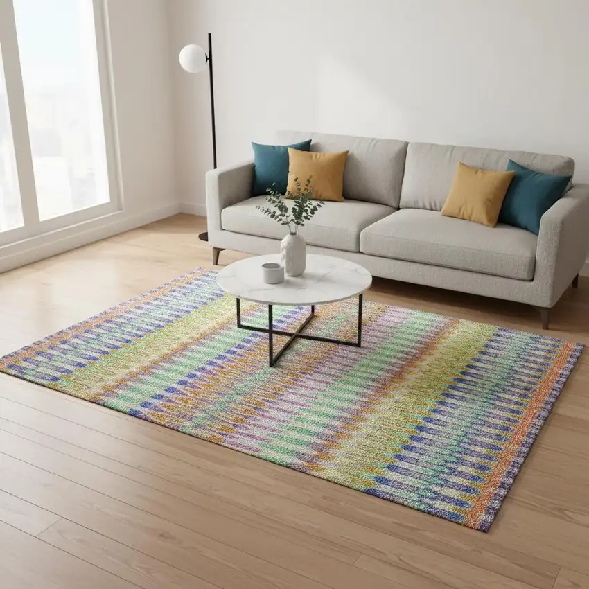 White Green And Purple Southwestern Washable Area Rug With UV Protection Photo 2