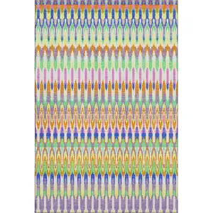 Photo of White Green And Purple Southwestern Washable Area Rug With UV Protection