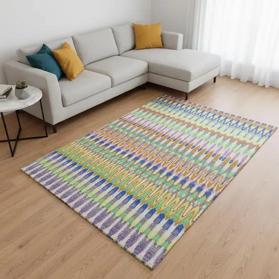 White Green And Purple Southwestern Washable Area Rug With UV Protection Photo 2