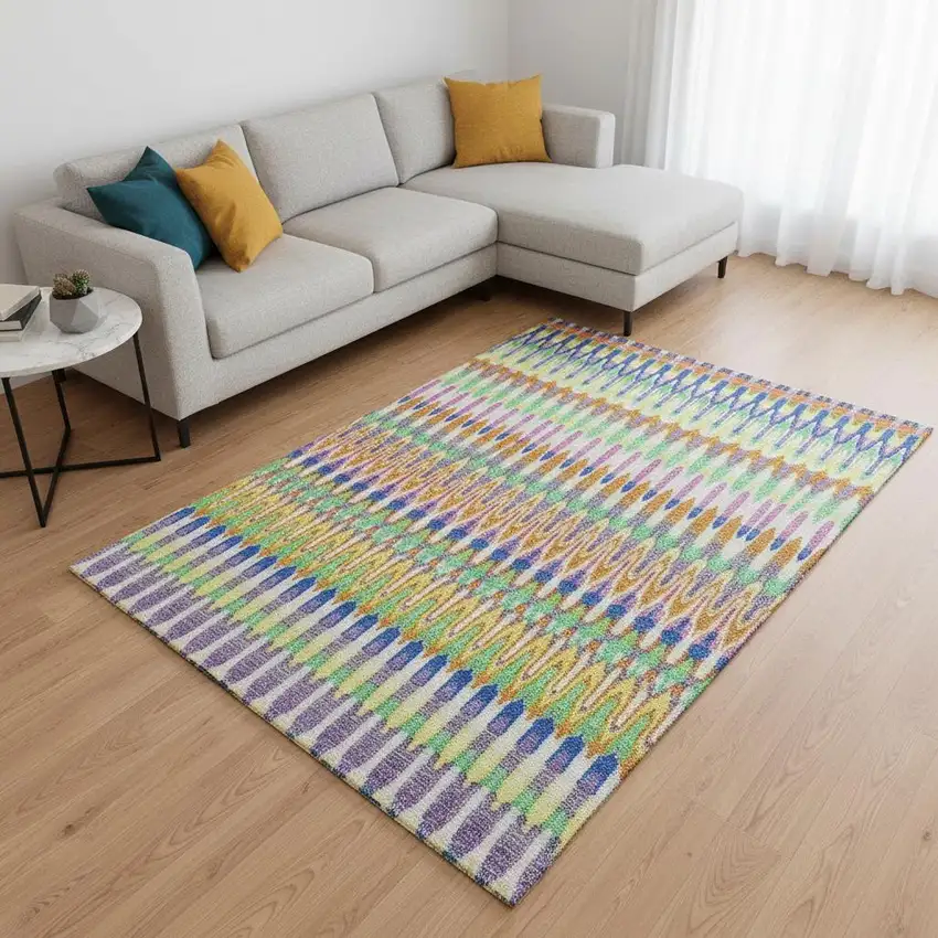 White Green And Purple Southwestern Washable Area Rug With UV Protection Photo 2