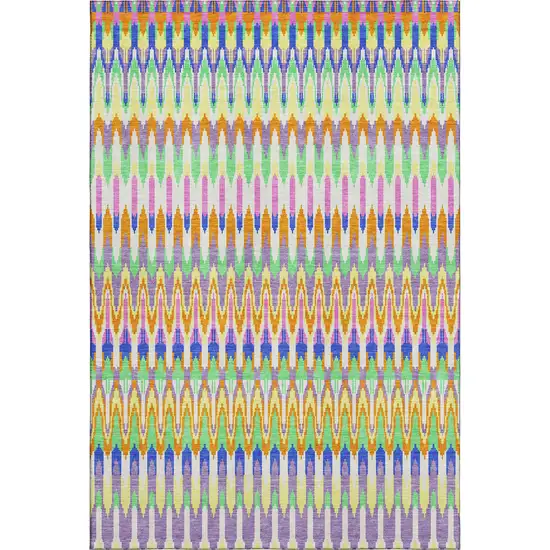 White Green And Purple Southwestern Washable Area Rug With UV Protection Photo 1