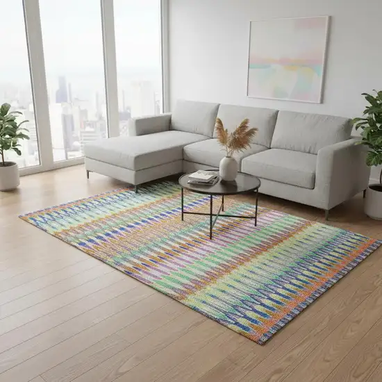 White Green And Purple Southwestern Washable Area Rug With UV Protection Photo 2