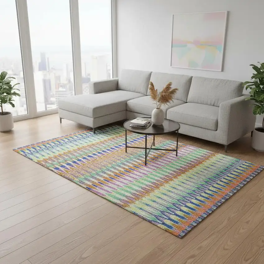 White Green And Purple Southwestern Washable Area Rug With UV Protection Photo 2