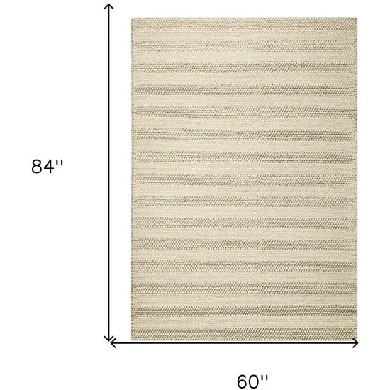 White Ivory Hand Woven Knobby Cornish Stripe Indoor Area Rug Photo 5