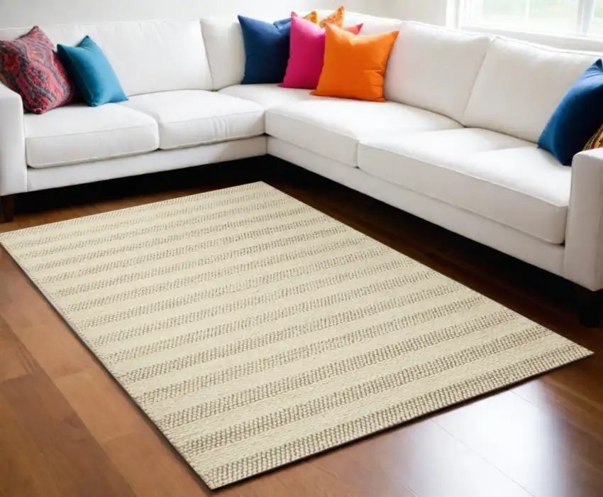 White Ivory Hand Woven Knobby Cornish Stripe Indoor Area Rug Photo 2
