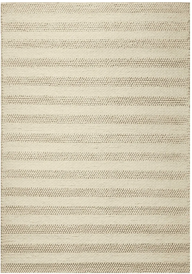 White Ivory Hand Woven Knobby Cornish Stripe Indoor Area Rug Photo 4