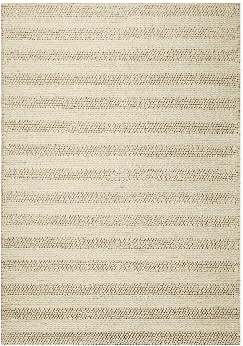 White Ivory Hand Woven Knobby Cornish Stripe Indoor Area Rug Photo 1