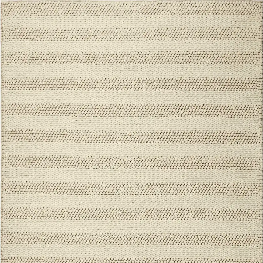 White Ivory Hand Woven Knobby Cornish Stripe Indoor Area Rug Photo 6