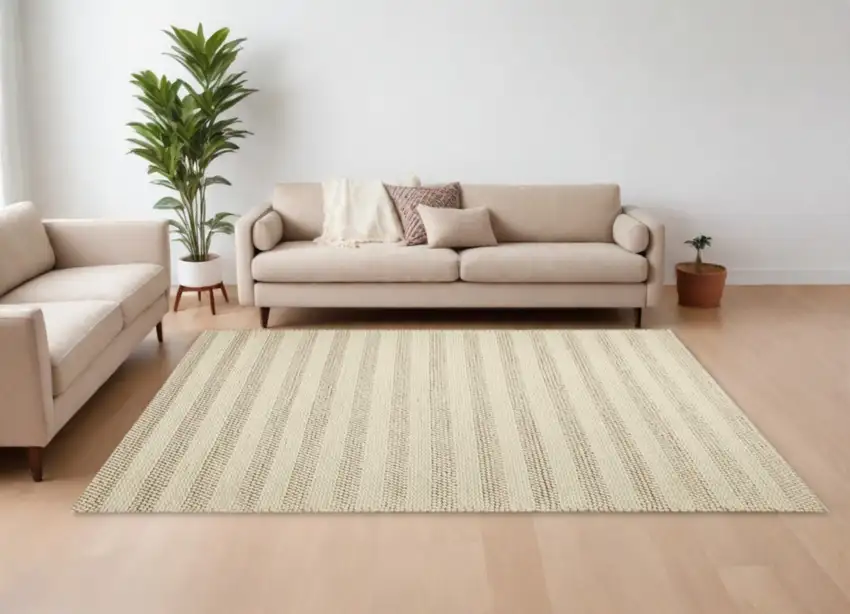 White Ivory Hand Woven Knobby Cornish Stripe Indoor Area Rug Photo 2