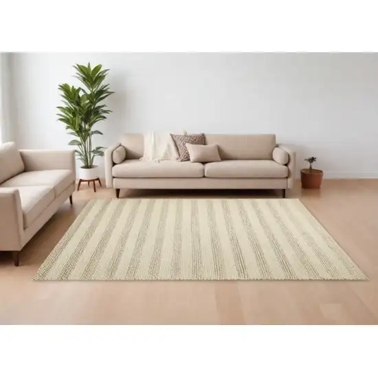 White Ivory Hand Woven Knobby Cornish Stripe Indoor Area Rug Photo 2