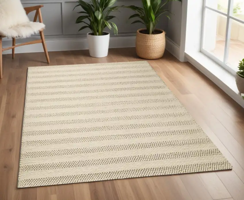 White Ivory Hand Woven Knobby Cornish Stripe Indoor Area Rug Photo 2