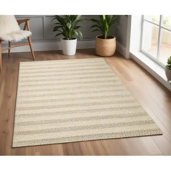 White Ivory Hand Woven Knobby Cornish Stripe Indoor Area Rug Photo 2