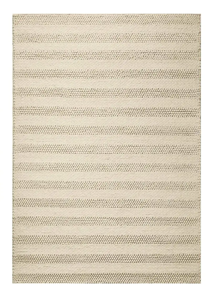 White Ivory Hand Woven Knobby Cornish Stripe Indoor Area Rug Photo 2