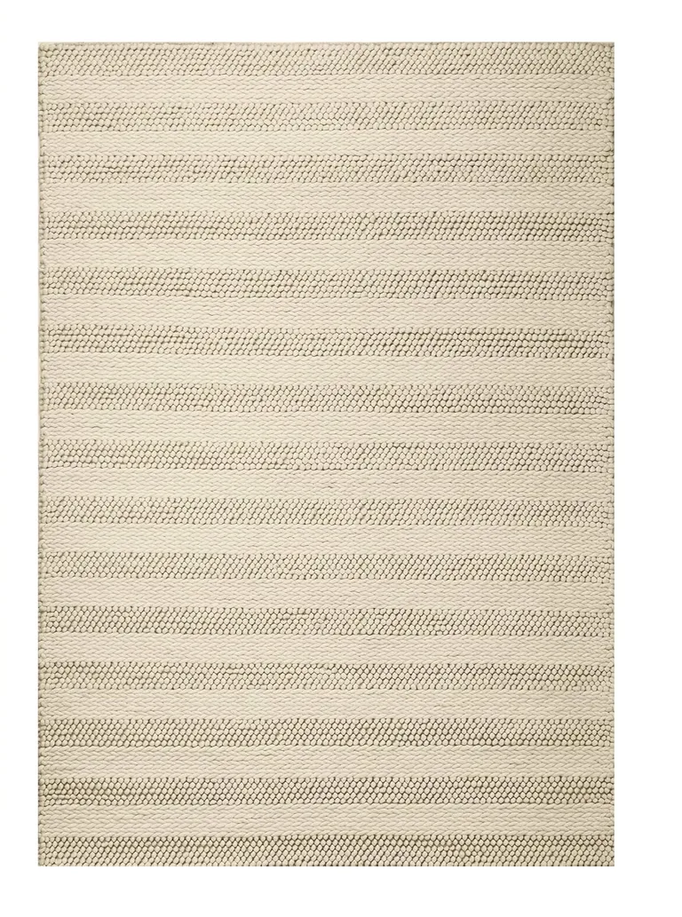 White Ivory Hand Woven Knobby Cornish Stripe Indoor Area Rug Photo 3