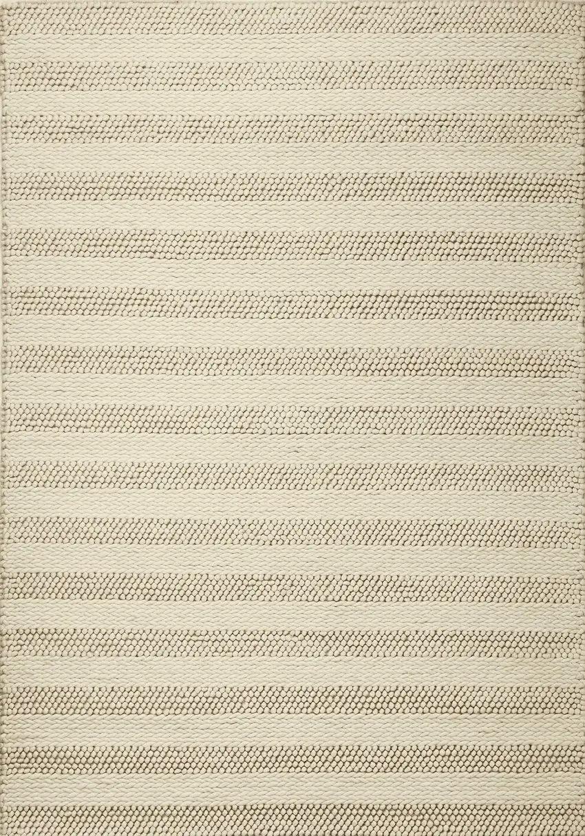 White Ivory Hand Woven Knobby Cornish Stripe Indoor Area Rug Photo 1