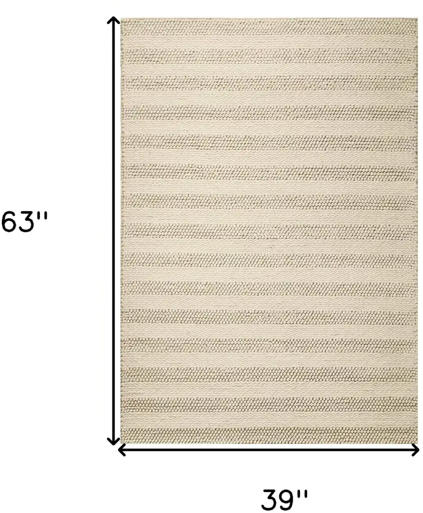 White Ivory Hand Woven Knobby Cornish Stripe Indoor Area Rug Photo 3