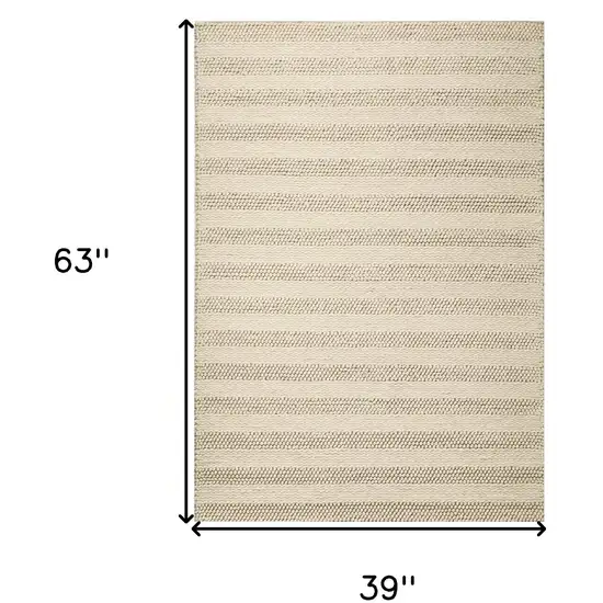 White Ivory Hand Woven Knobby Cornish Stripe Indoor Area Rug Photo 3