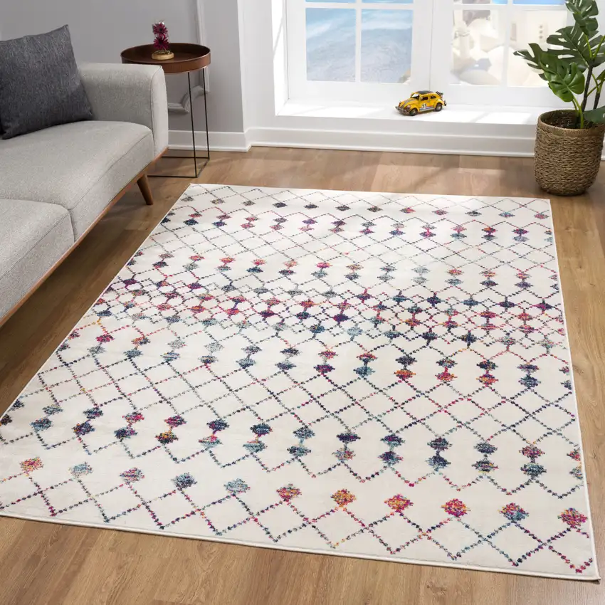 White Modern Geometric Grid Area Rug Photo 6
