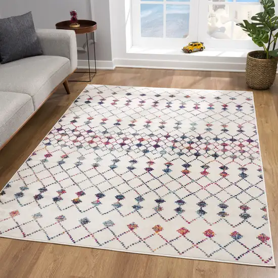 White Modern Geometric Grid Area Rug Photo 6