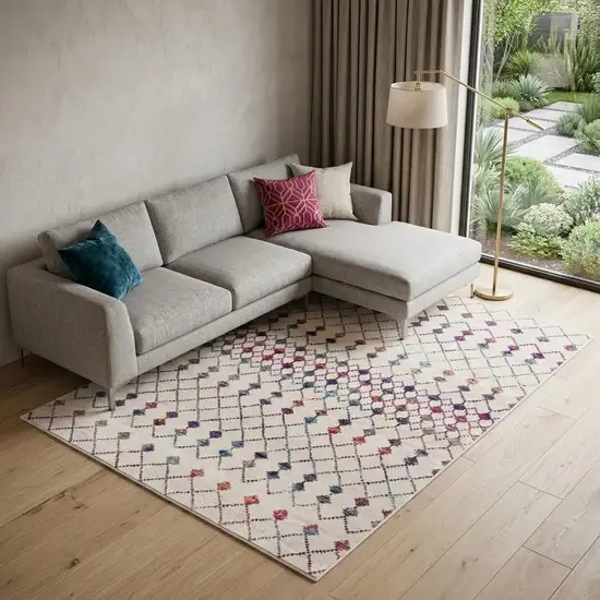 White Modern Geometric Grid Area Rug Photo 1