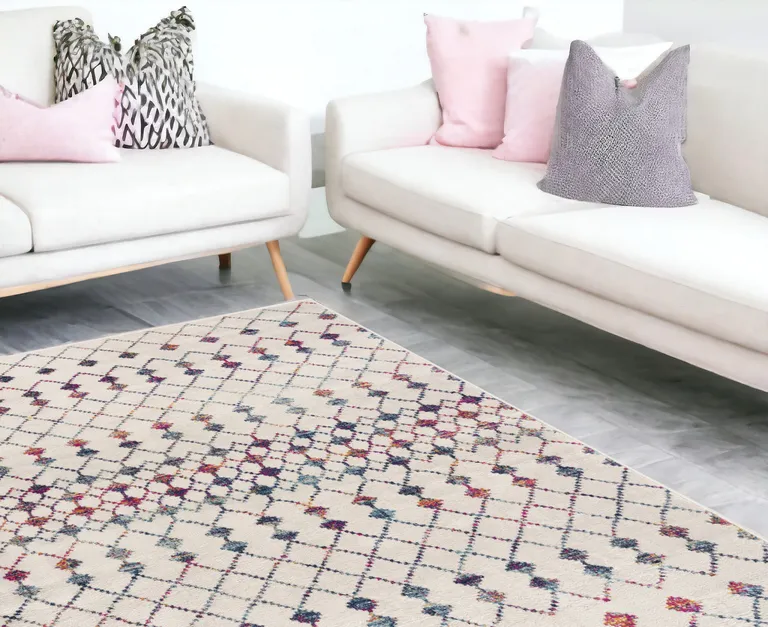 White Modern Geometric Grid Area Rug Photo 4