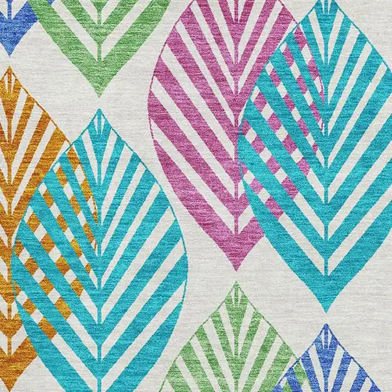 White Orange And Blue Floral Washable Area Rug With UV Protection Photo 3