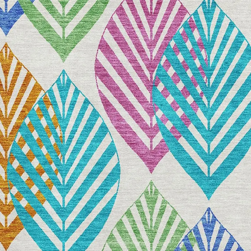 White Orange And Blue Floral Washable Area Rug With UV Protection Photo 3