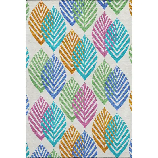 White Orange And Blue Floral Washable Area Rug With UV Protection Photo 1