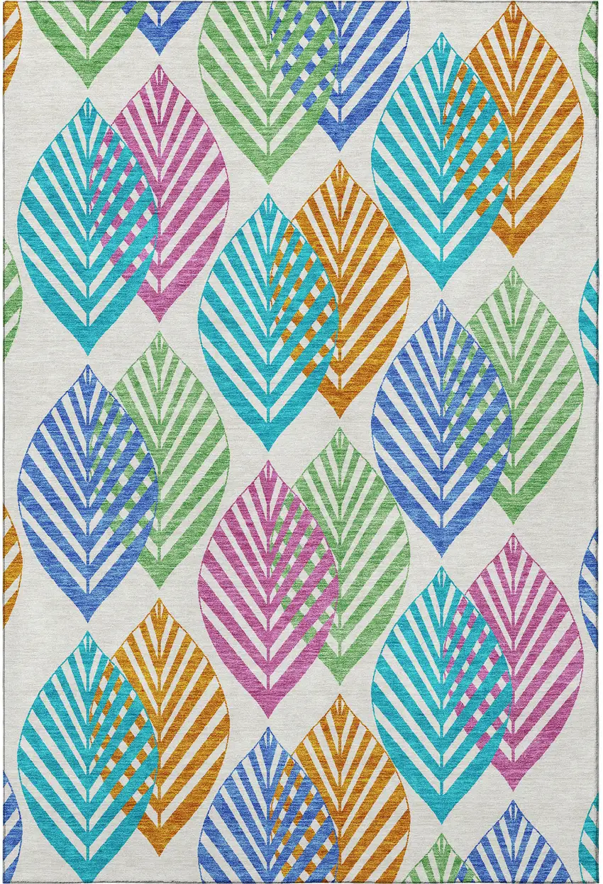 White Orange And Blue Floral Washable Area Rug With UV Protection Photo 4