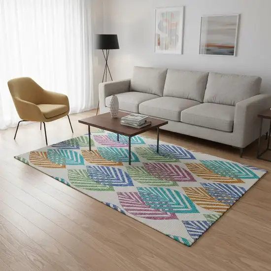 White Orange And Blue Floral Washable Area Rug With UV Protection Photo 2