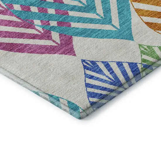 White Orange And Blue Floral Washable Area Rug With UV Protection Photo 8