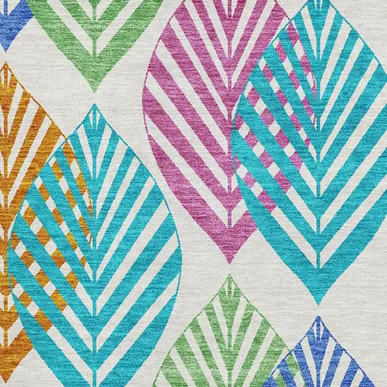 White Orange And Blue Floral Washable Area Rug With UV Protection Photo 3