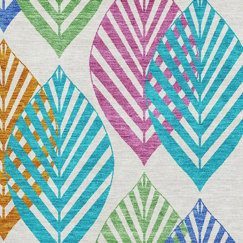 White Orange And Blue Floral Washable Area Rug With UV Protection Photo 3