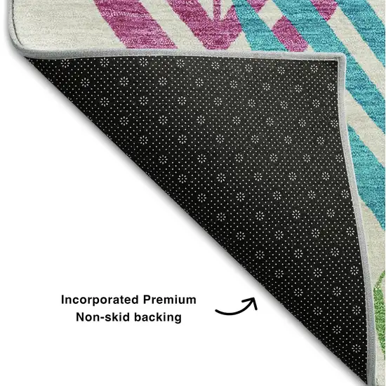 White Orange And Blue Floral Washable Area Rug With UV Protection Photo 7