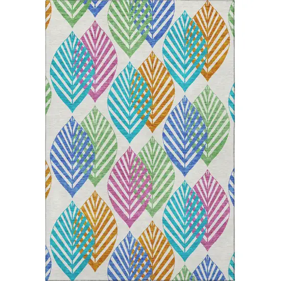 White Orange And Blue Floral Washable Area Rug With UV Protection Photo 4