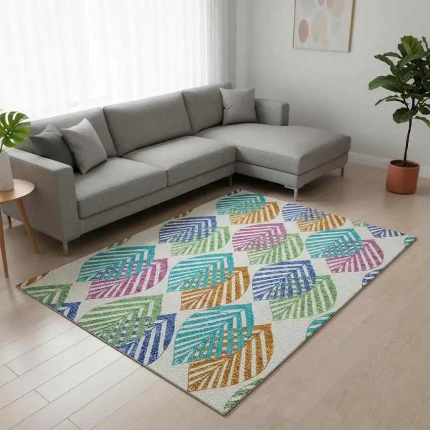 White Orange And Blue Floral Washable Area Rug With UV Protection Photo 2