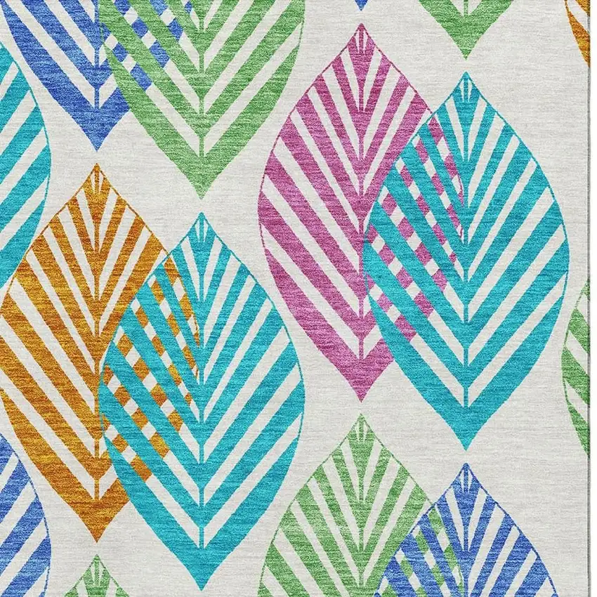 White Orange And Blue Floral Washable Area Rug With UV Protection Photo 3