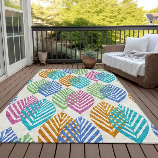 White Orange And Blue Floral Washable Indoor Outdoor Area Rug Photo 5