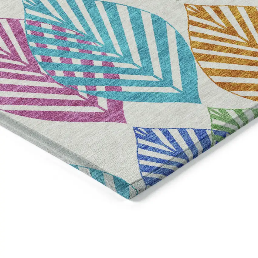 White Orange And Blue Floral Washable Indoor Outdoor Area Rug Photo 2