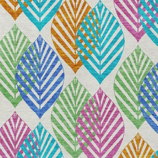 White Orange And Blue Floral Washable Indoor Outdoor Area Rug Photo 3