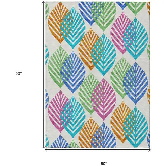 White Orange And Blue Floral Washable Indoor Outdoor Area Rug Photo 7