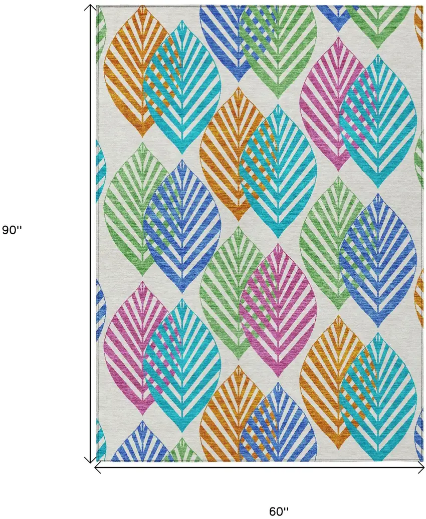 White Orange And Blue Floral Washable Indoor Outdoor Area Rug Photo 7