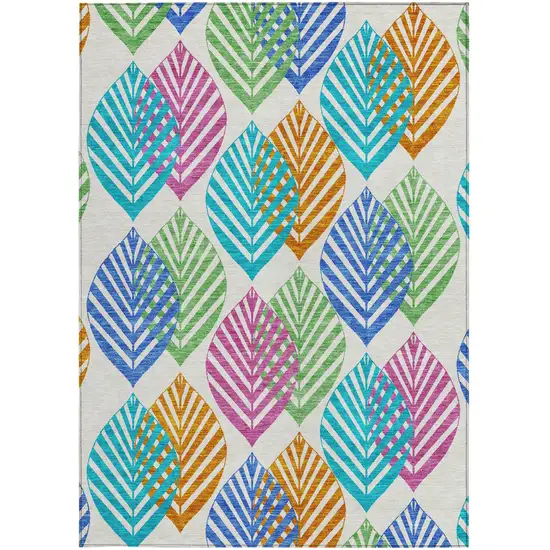 White Orange And Blue Floral Washable Indoor Outdoor Area Rug Photo 5