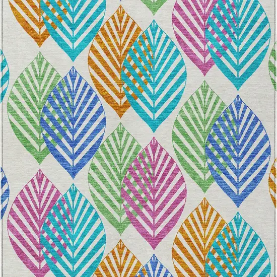White Orange And Blue Floral Washable Indoor Outdoor Area Rug Photo 5