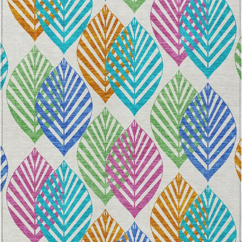 White Orange And Blue Floral Washable Indoor Outdoor Area Rug Photo 5