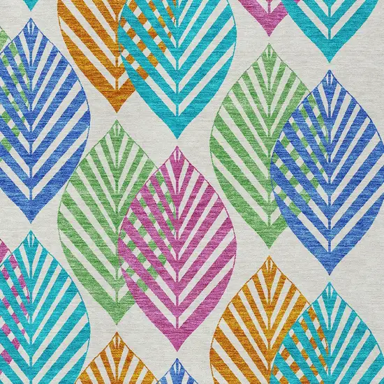 White Orange And Blue Floral Washable Indoor Outdoor Area Rug Photo 3